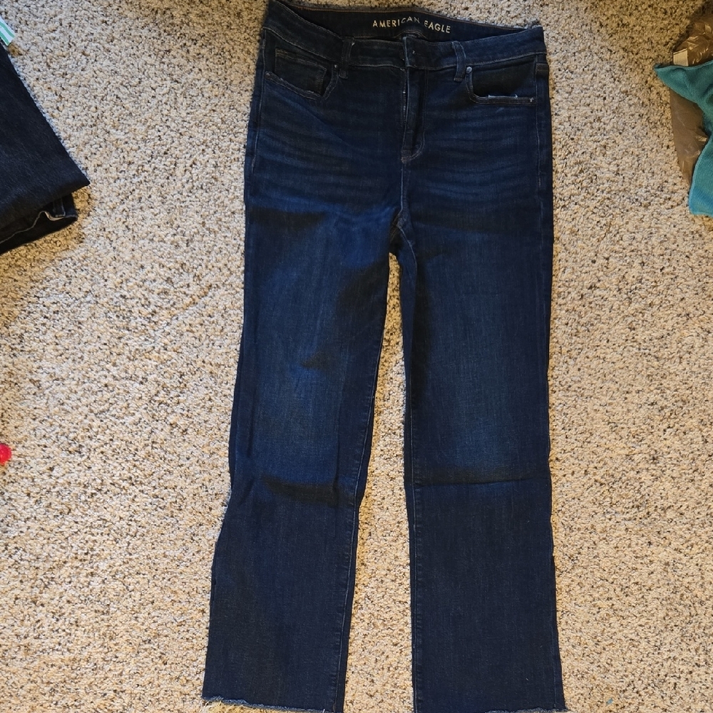 American Eagle Outfitters Women's Deep Indigo Kick Boot Crop Jeans